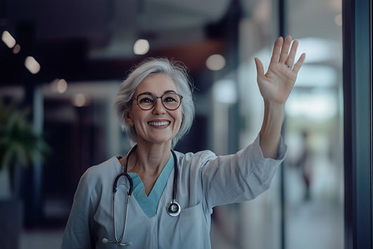 Nurse waving goodbye