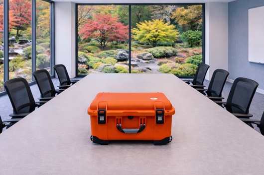Tablet rental case on conference room table