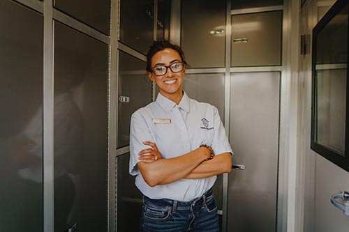 Woman technician on mobile unit